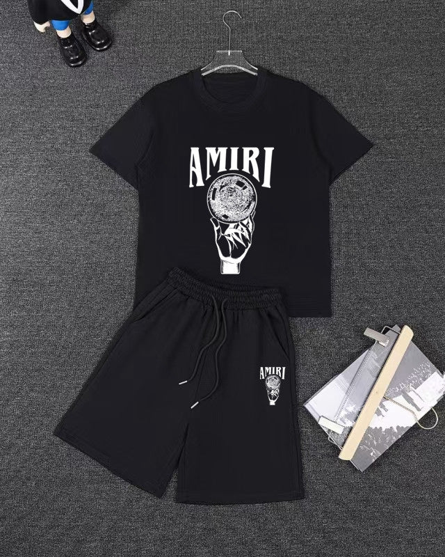 AMIRI Crystal‑Ball‑Hand Graphic Short‑Sleeve Tee & Drawstring Shorts Set