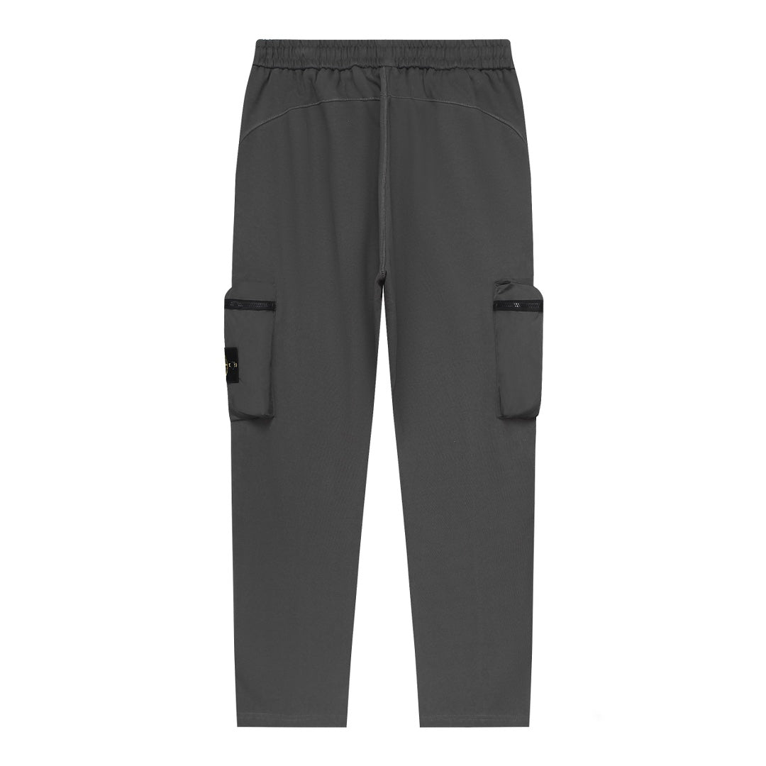 Stone Island Technical Fabric Straight Leg Cargo Pants with Bilateral Zip Cargo Pockets and Compass Badge
