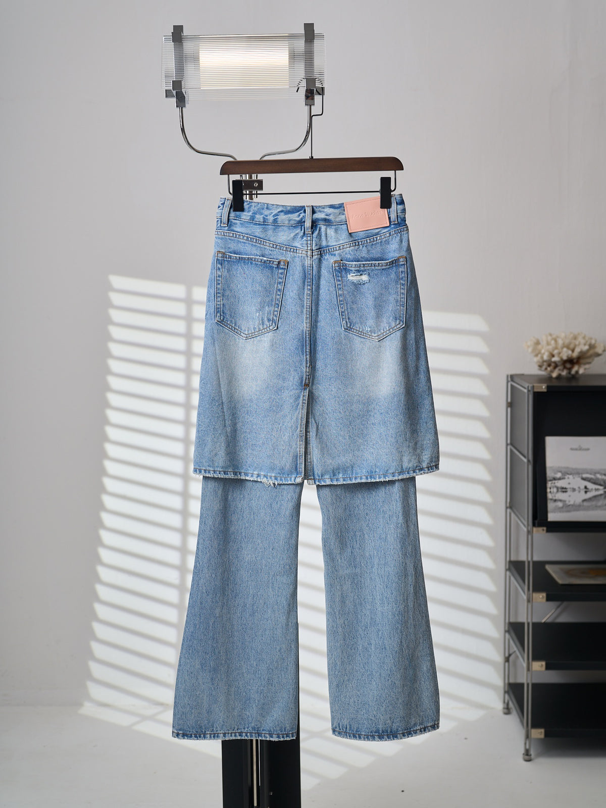 Acne Studios Distressed Layer‑Look Denim Skirt‑Trousers