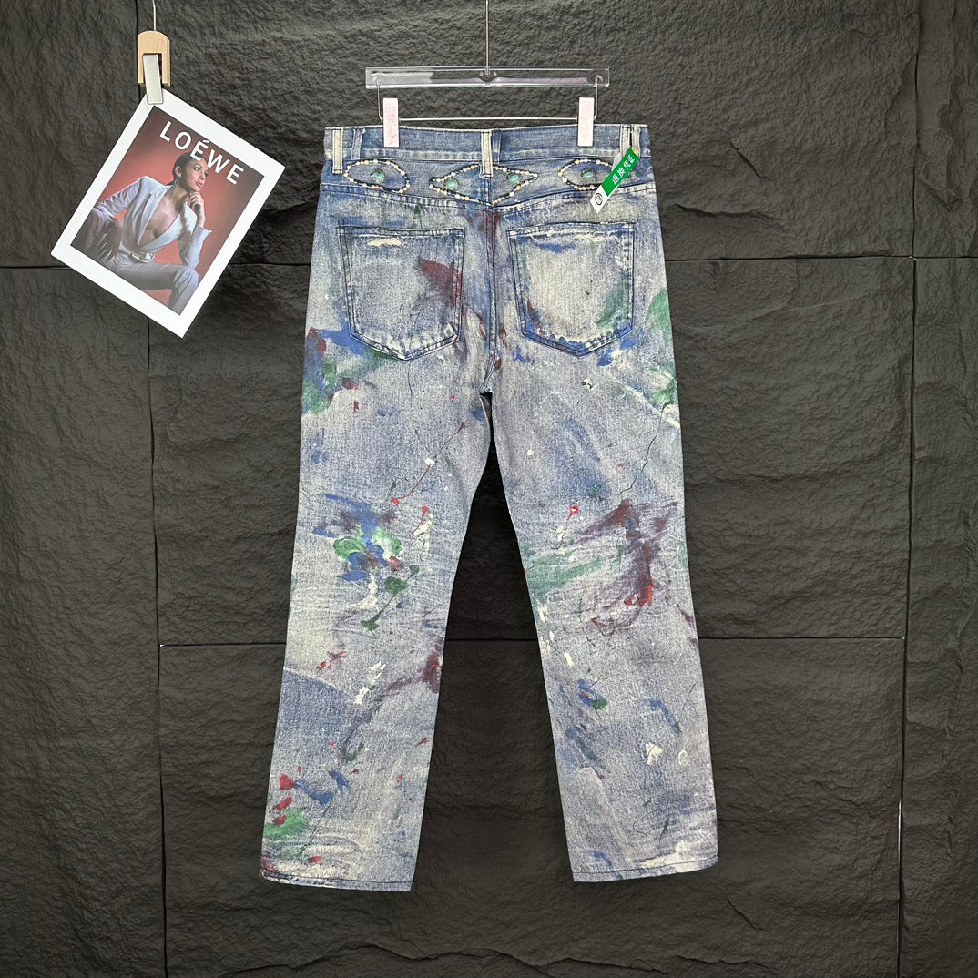 Acne Studios Distressed Paint‑Splatter Patchwork Straight‑Leg Jeans