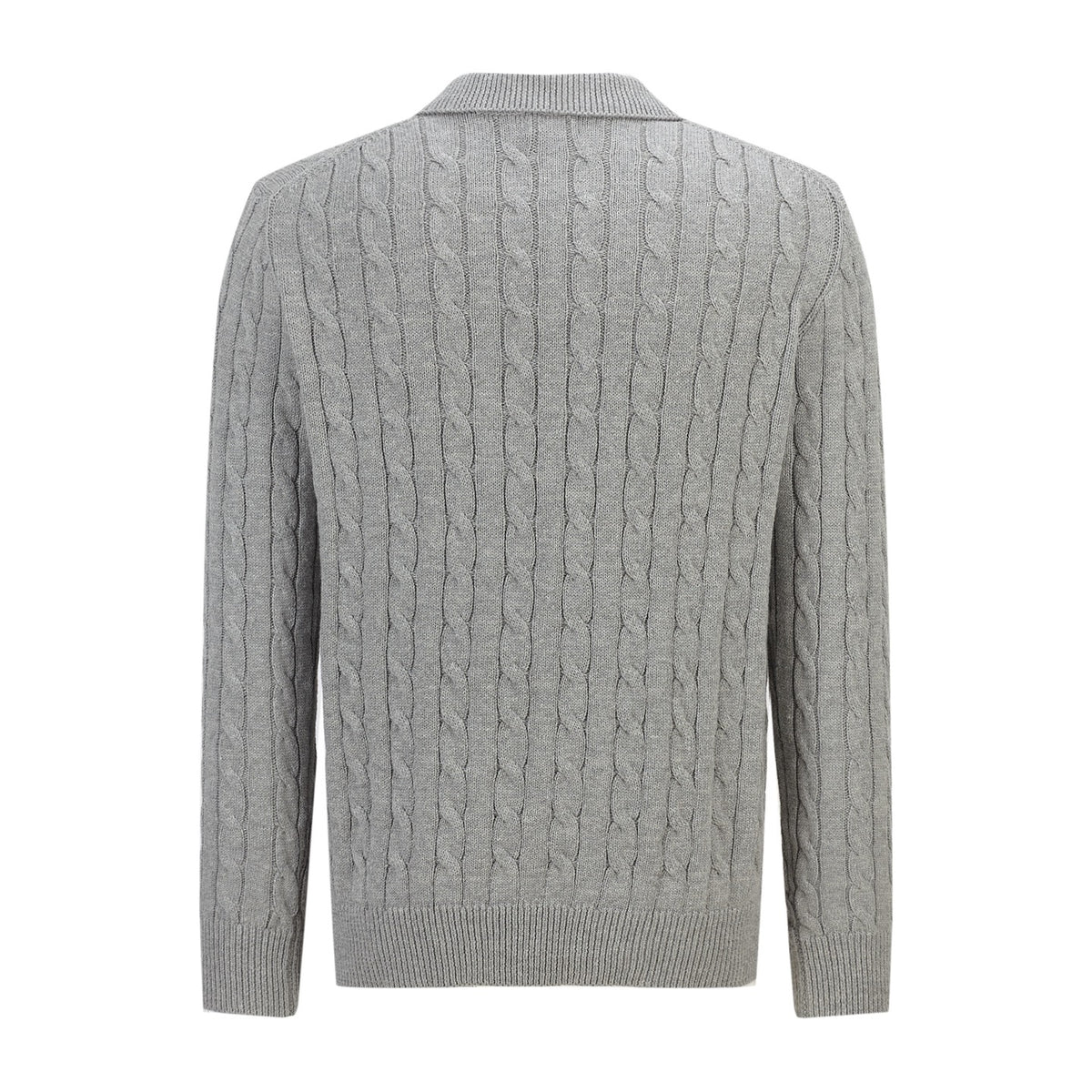 Polo Ralph Lauren Men’s Cable‑Knit Collared Button‑Up Cardigan With Navy Pony Embroidery
