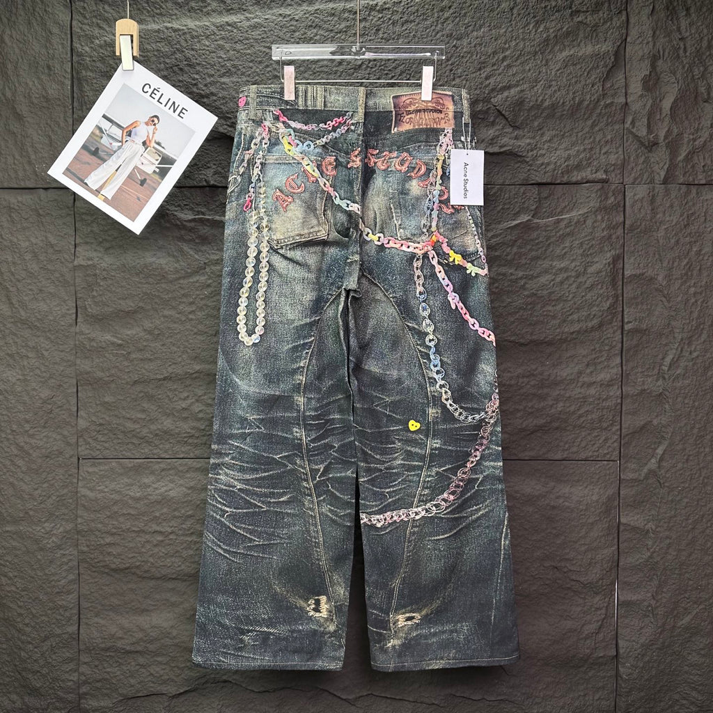Acne Studios Colorful Chain‑Ornament Wide‑Leg Jeans