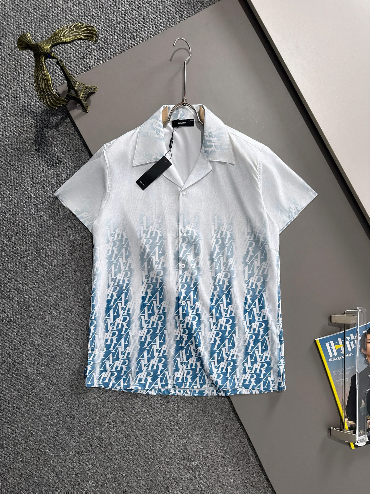 AMIRI Gradient All‑Over Logo Print Camp Collar Shirt and Shorts Set