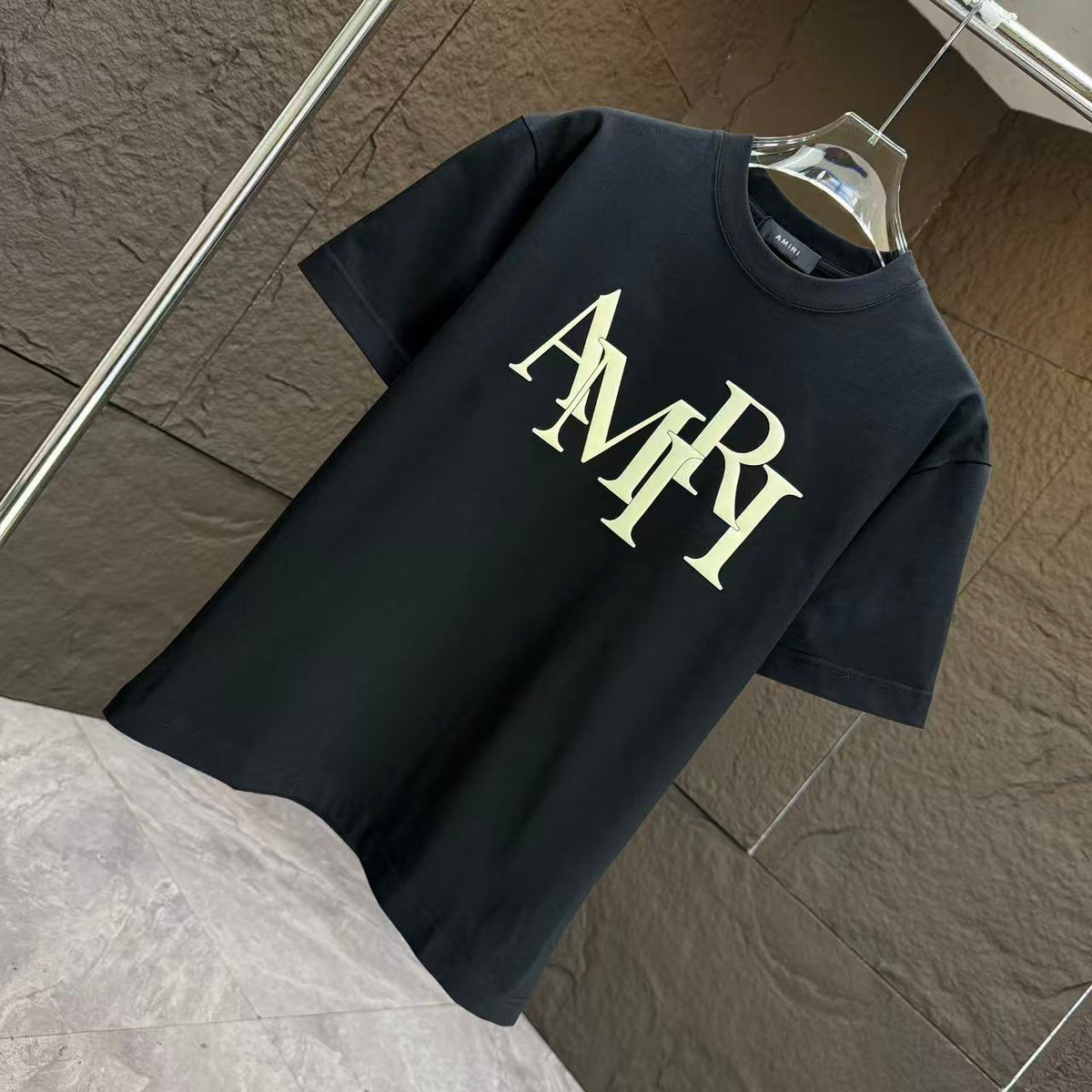 AMIRI Overlapped Stacked Logo Crew‑Neck Short‑Sleeve T‑Shirt