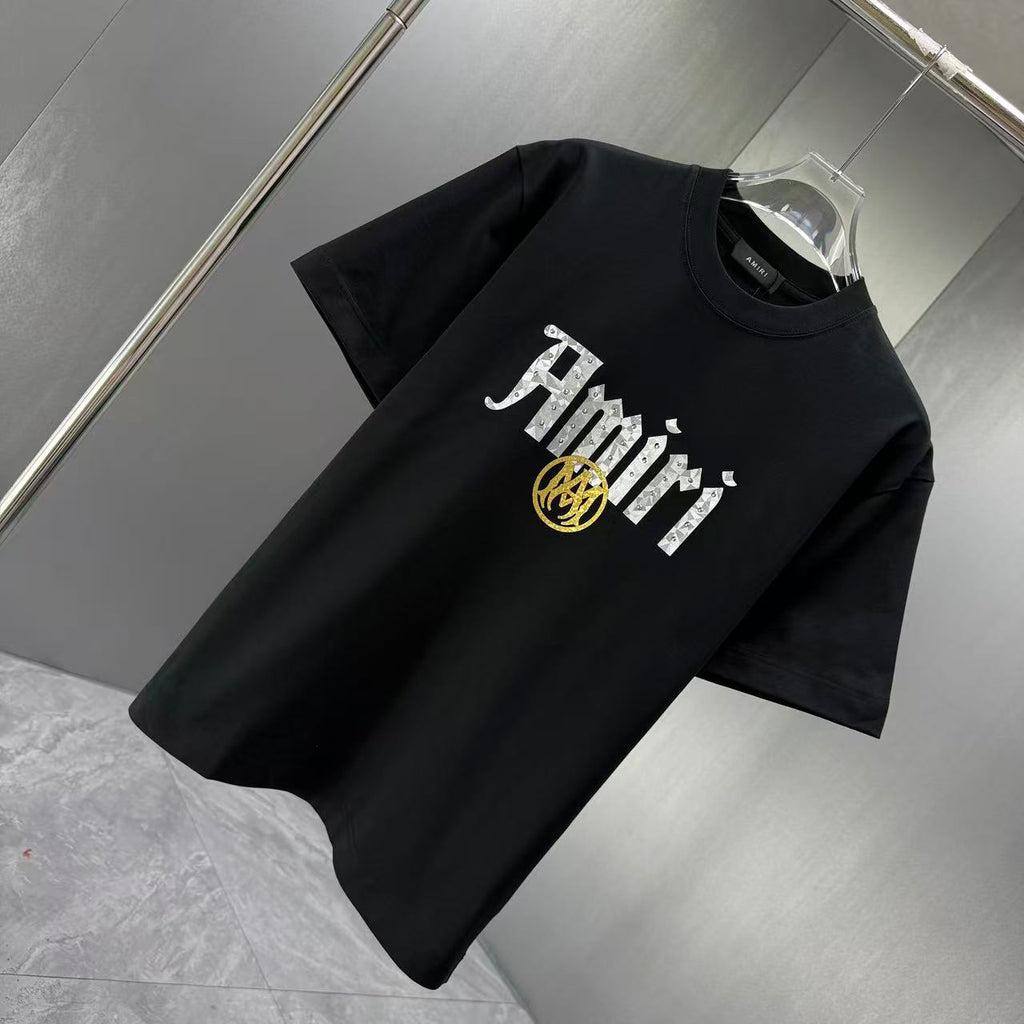 AMIRI Gothic Script With Emblem Crew‑Neck Short‑Sleeve T‑Shirt