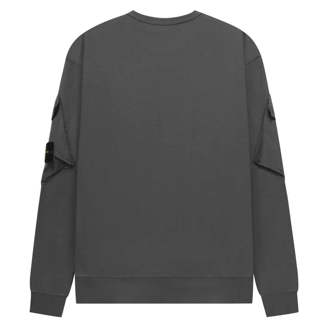 Stone Island Cotton Crew Neck Sweatshirt with Bilateral Sleeve Open Cargo Pockets and Compass Badge