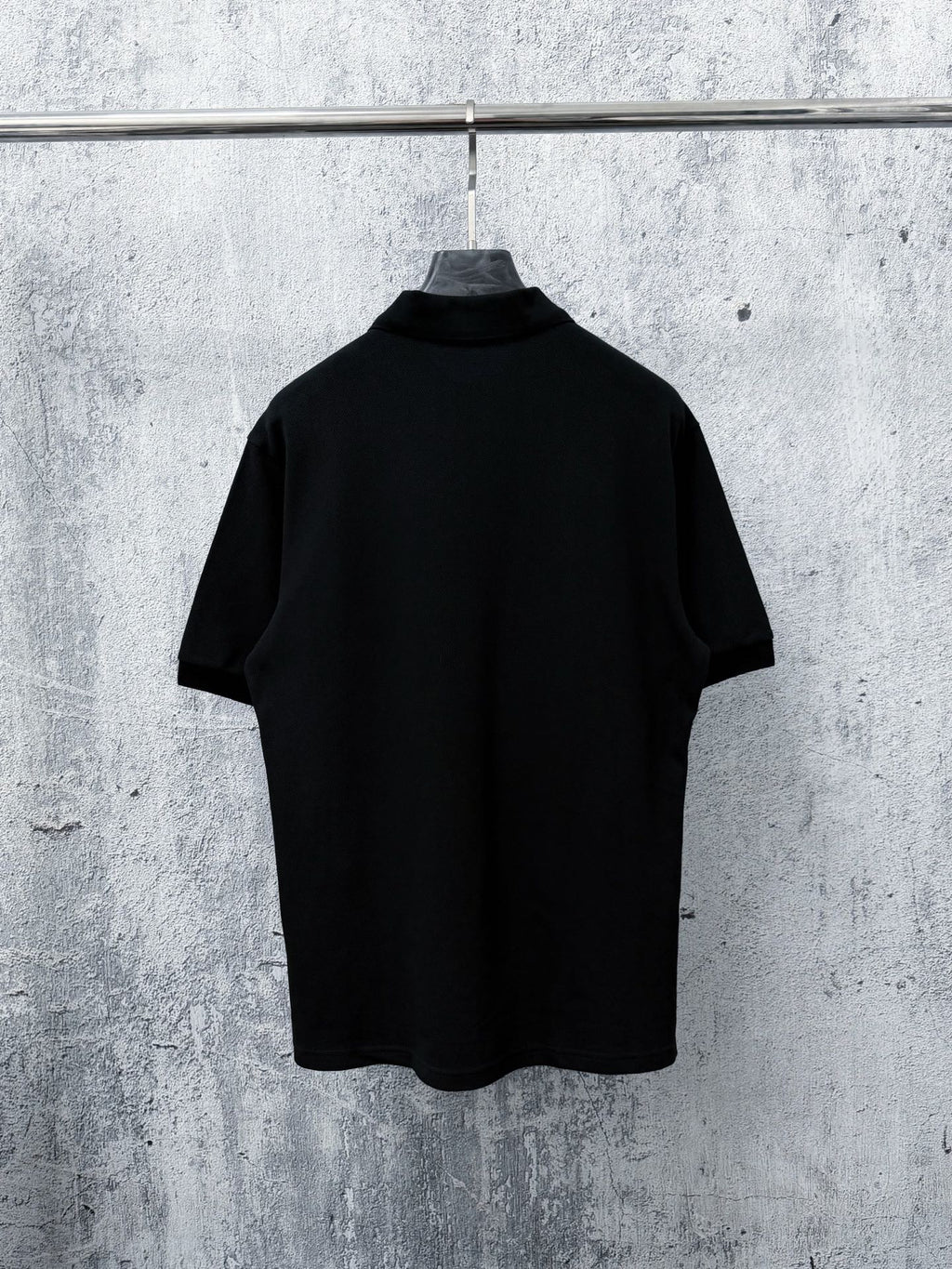 Men's Pique Knit Short‑Sleeve Polo Shirt Small Horse Embroidery Solid Black Casual Top
