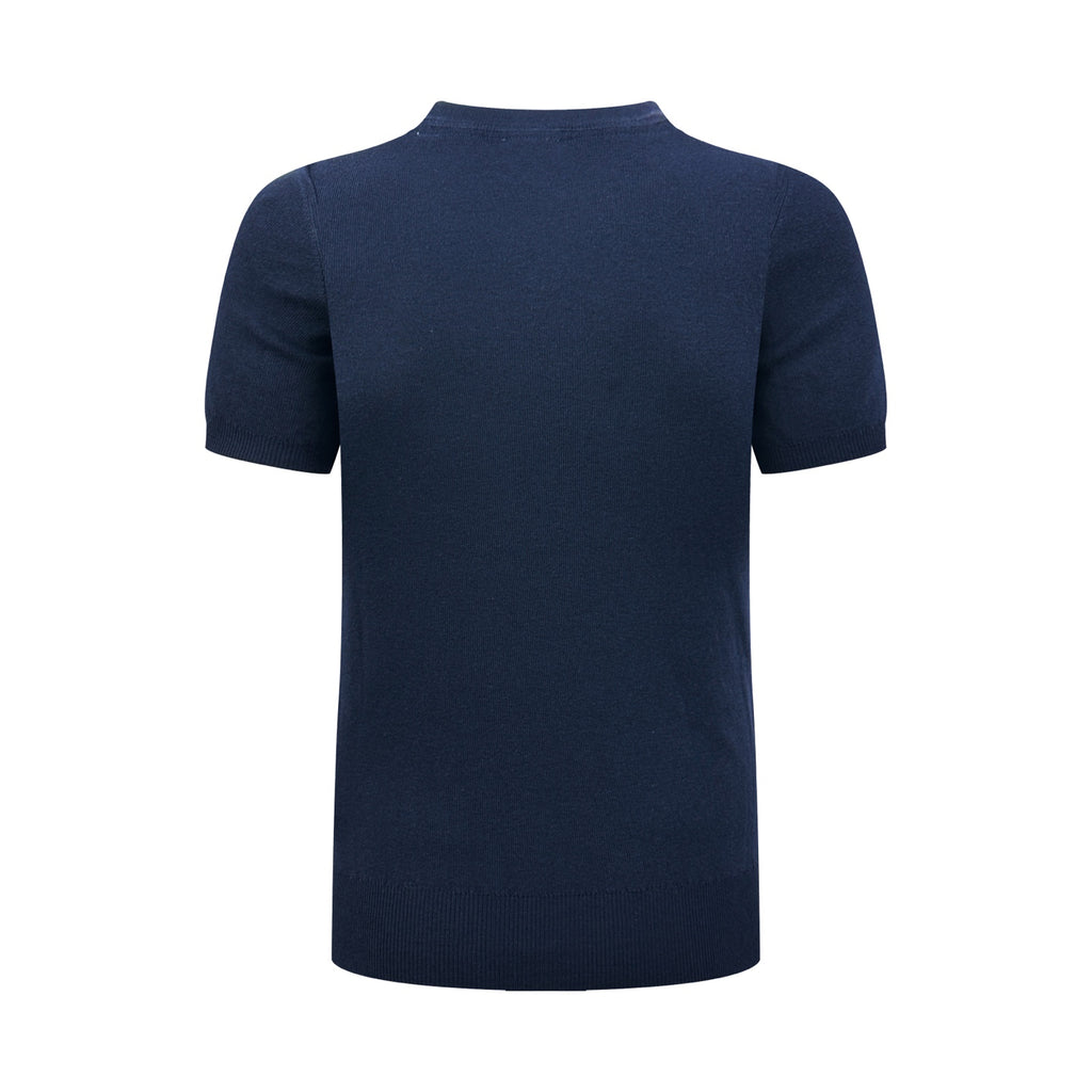 Men Crew Neck Short‑Sleeve Knit Sweater, Small Horse Embroidery