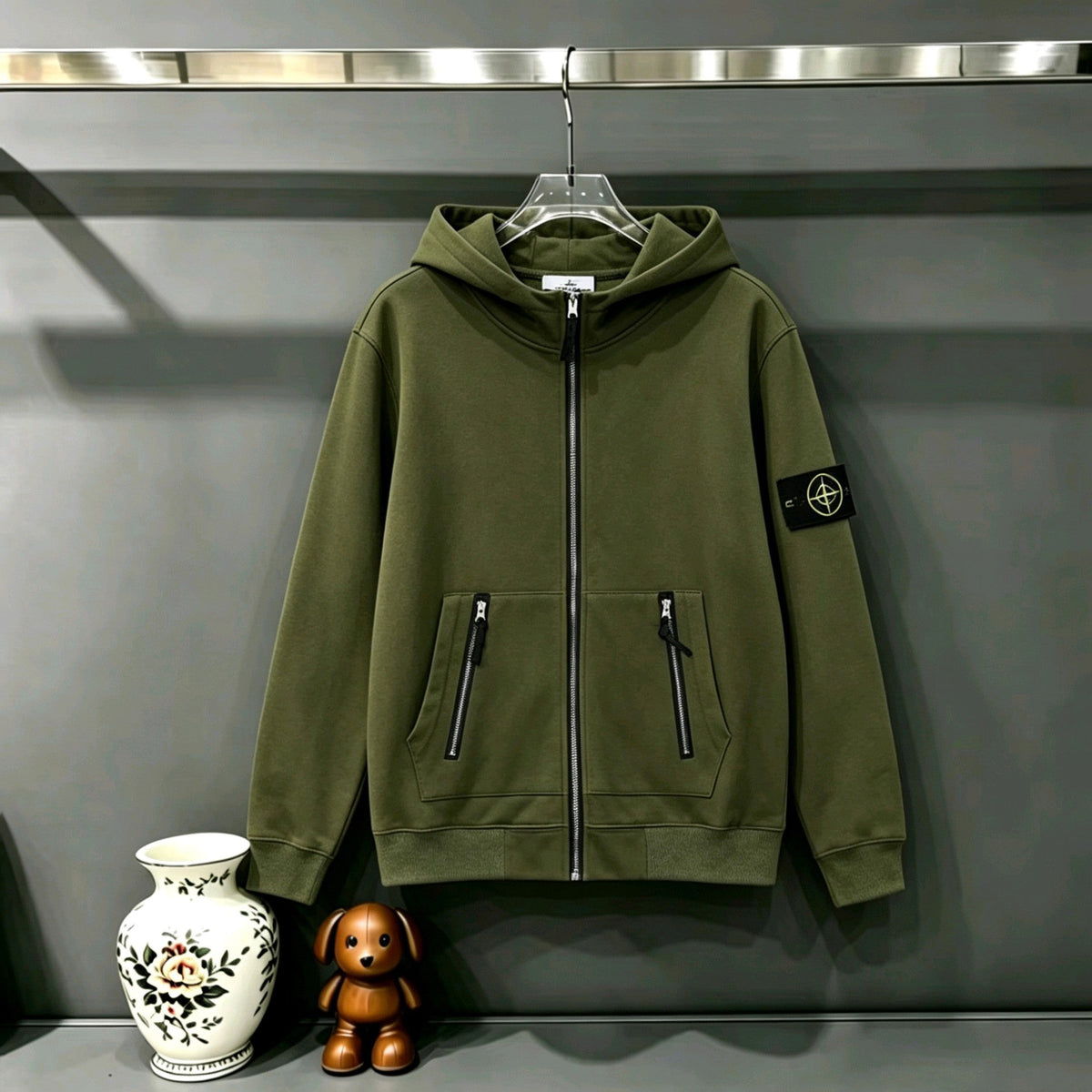 Stone Island Compass Badge Triple-Zip Full-Zip Hoodie Sweatshirt