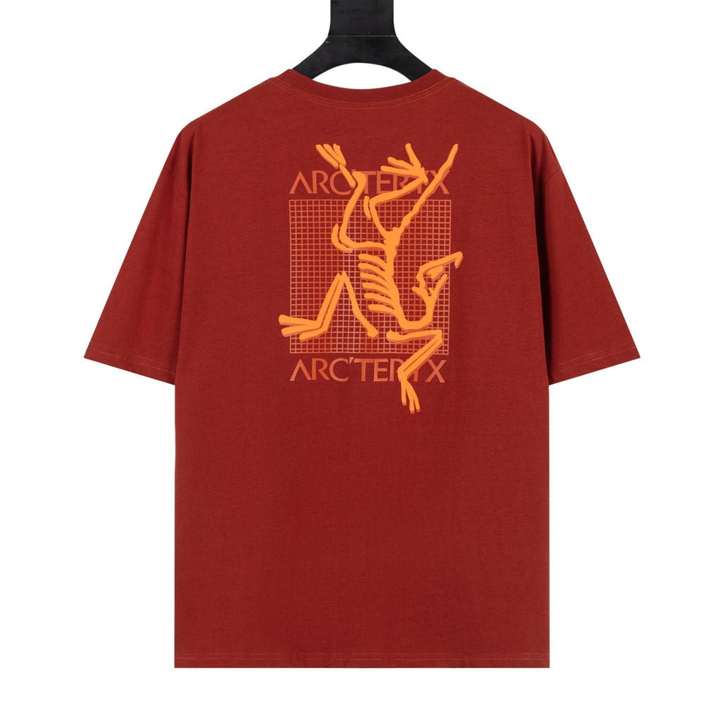 Arc'teryx Small Bird Logo Front and Grid Large Bird Graphic Back Crew Neck Short‑Sleeve T‑Shirt, Unisex Relaxed Fit Tee