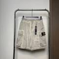 Stone Island Washed Lustrous Cargo Shorts with Double Flap Pockets and Compass Badge