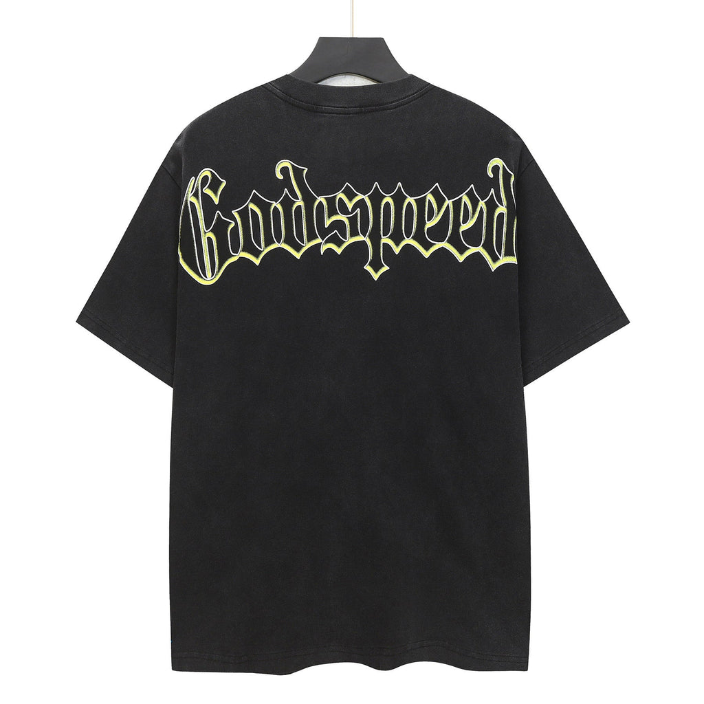 Godspeed Action Scene Retro Car Vintage Short‑Sleeve Tee (Washed Black)