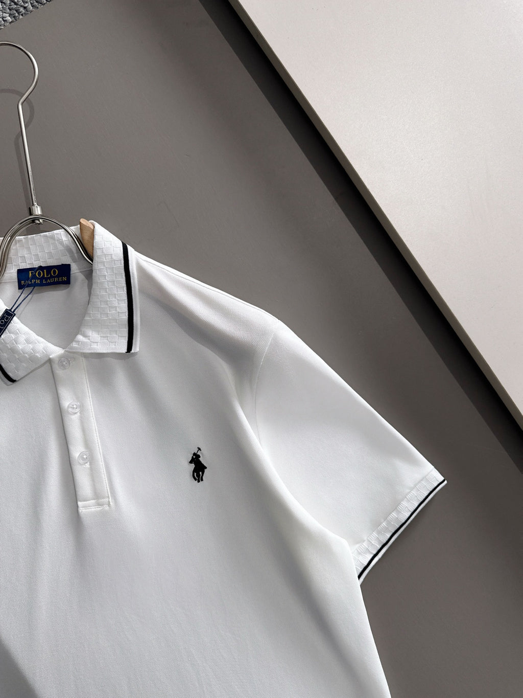 Ralph Lauren Men's Waffle‑Collar Contrast‑Trim Short‑Sleeve Polo Shirt With Black Pony Logo