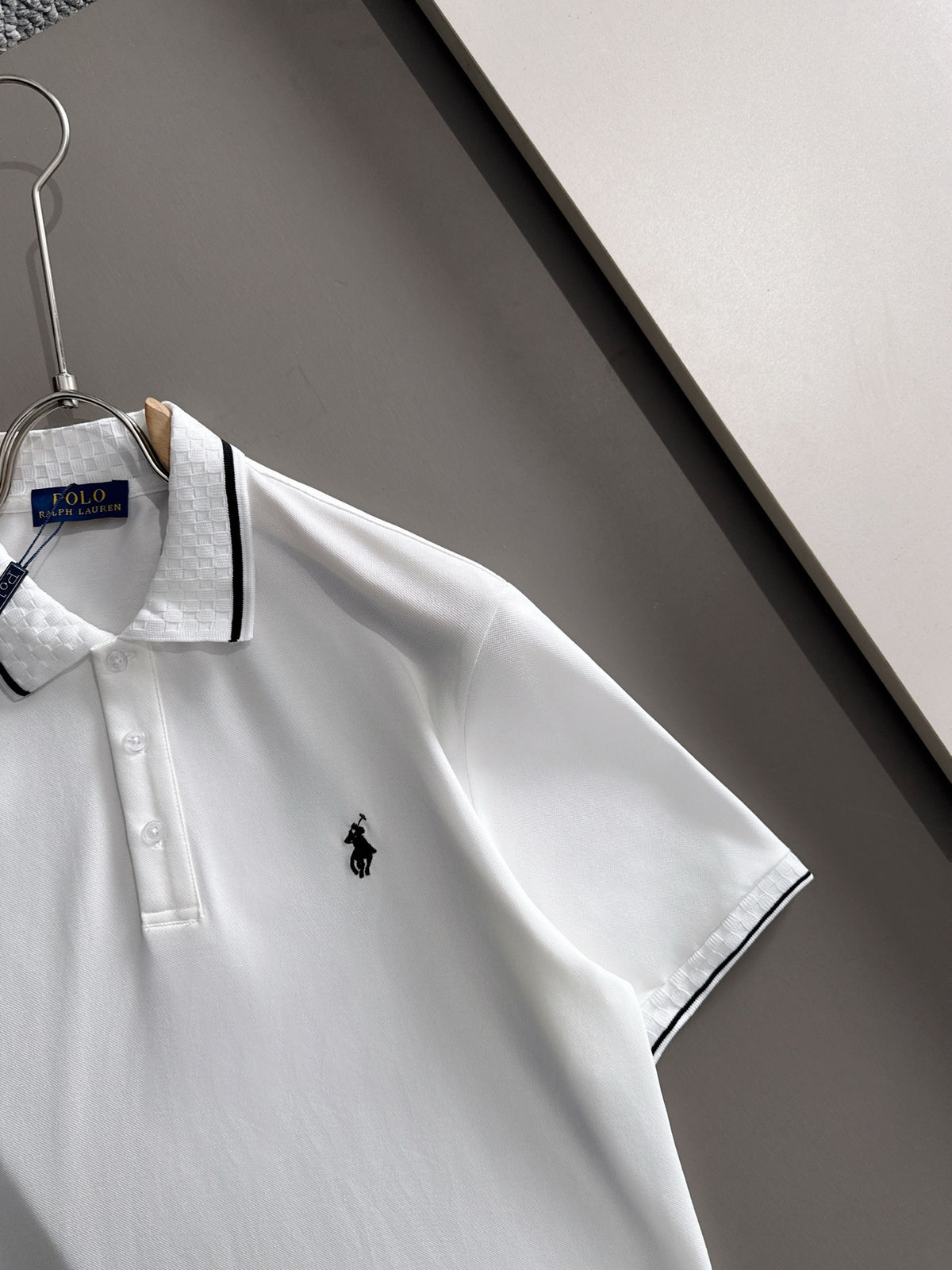 Ralph Lauren Men's Waffle‑Collar Contrast‑Trim Short‑Sleeve Polo Shirt With Black Pony Logo