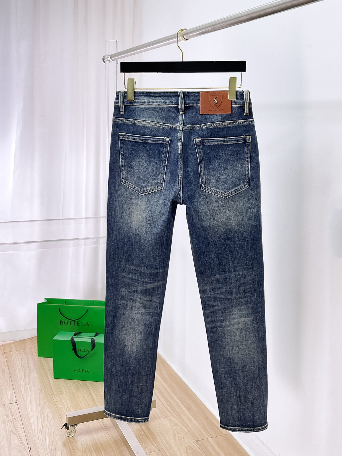 Ralph Lauren Men's Vintage Washed Slim Straight Denim Jeans With Gold‑Tone Hardware