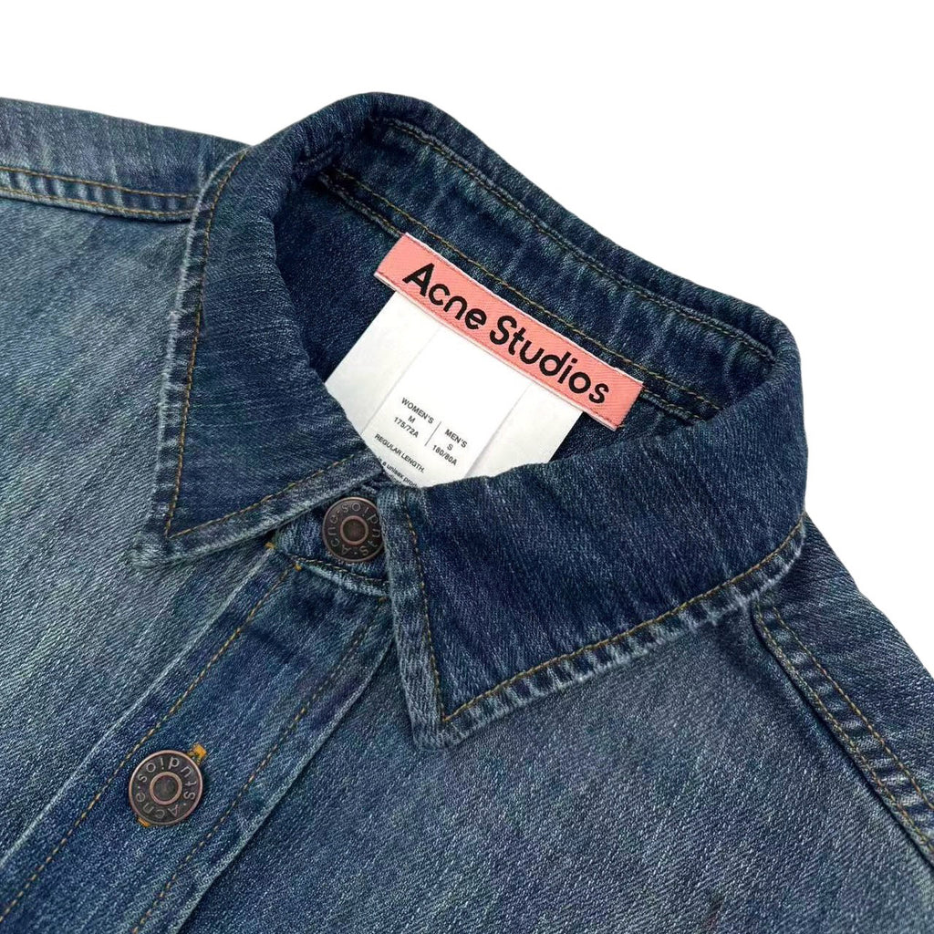 Acne Studios Paint‑Splatter Washed Denim Oversized Long‑Sleeve Shirt‑Jacket