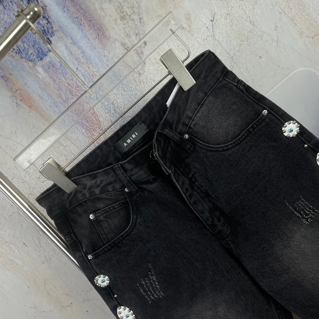 AMIRI Ornamental Stud Embellished Flared Denim Jeans