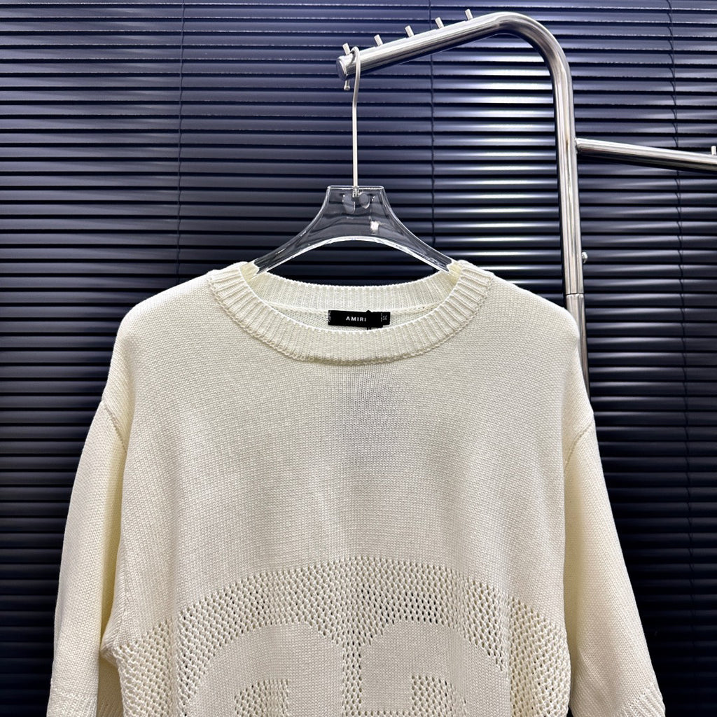 AMIRI Number Motif Mesh Knit Short‑Sleeve Sweater