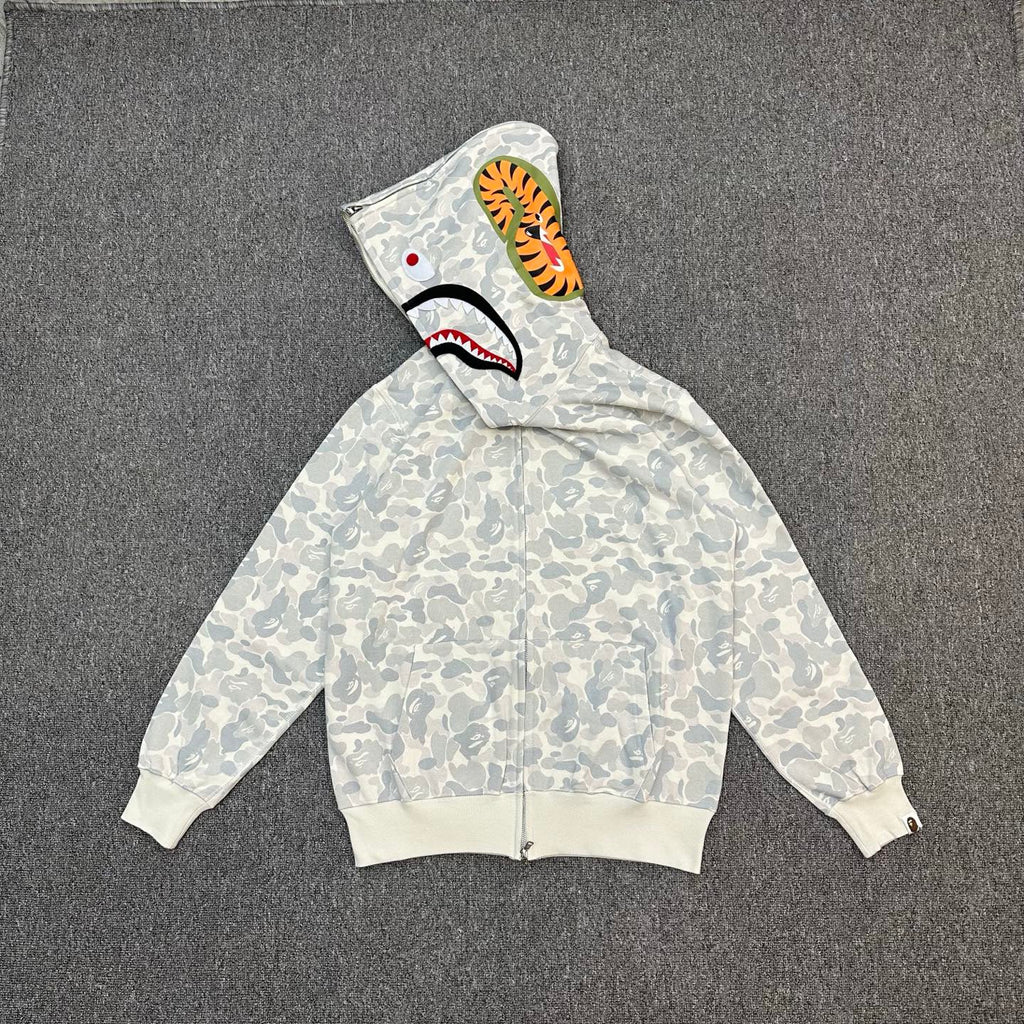 BAPE FW24 Ice Grey ABC Camo Shark Full-Zip Hoodie - Harajuku PACK Limited