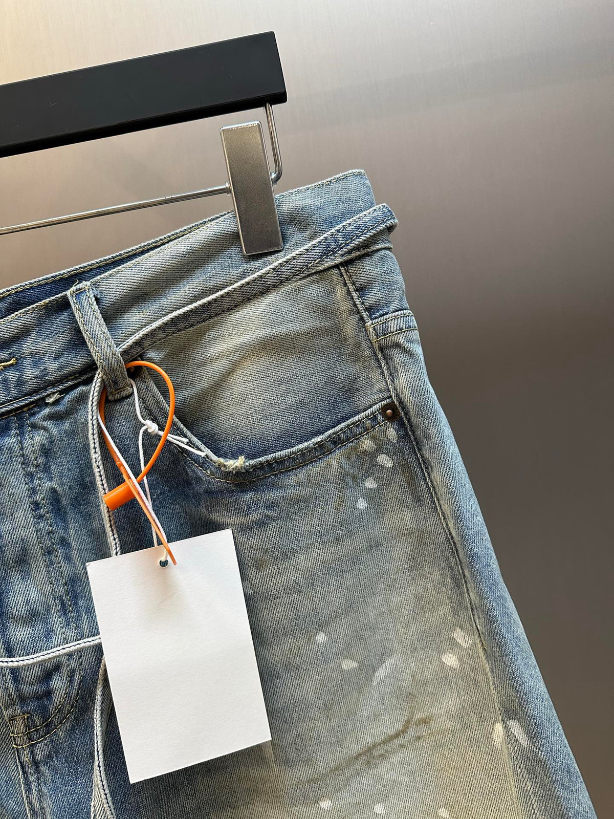 Acne Studios Paint‑Splatter Vintage Washed Denim Shorts