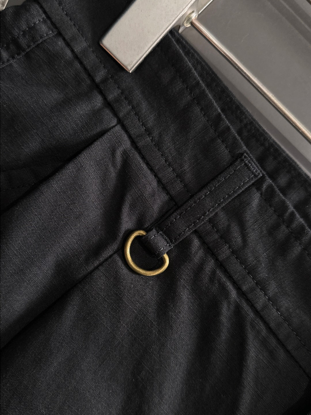 Men's Black Wide‑Leg Cargo Pants, Multi Pockets Rider Embroidery Casual Trousers