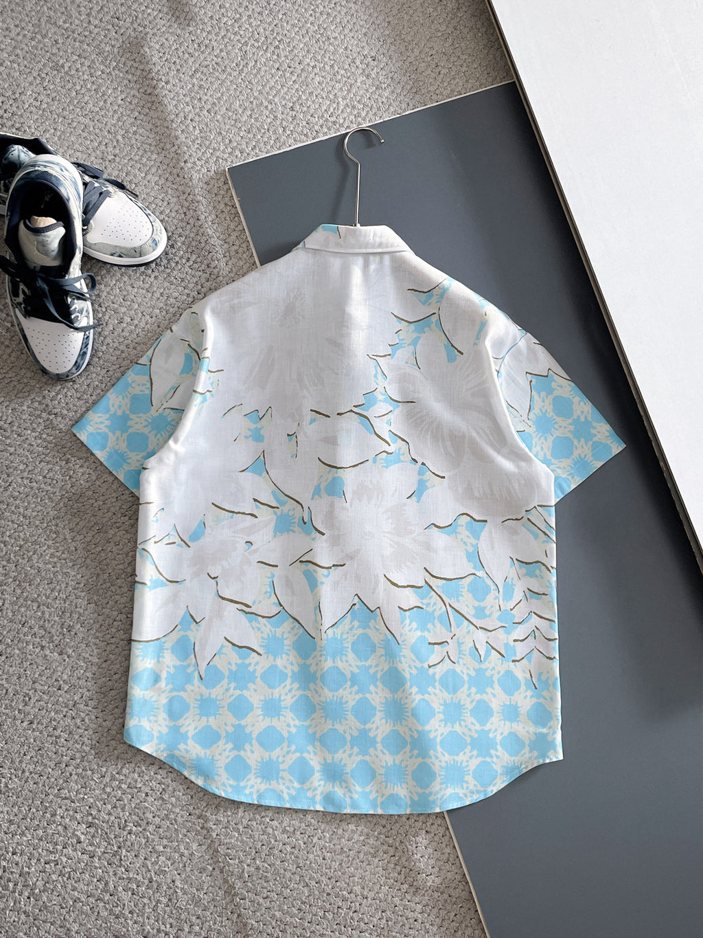 AMIRI Tropical Floral Print Short‑Sleeve Button‑Up Shirt & Drawstring Shorts Summer Two‑Piece Set