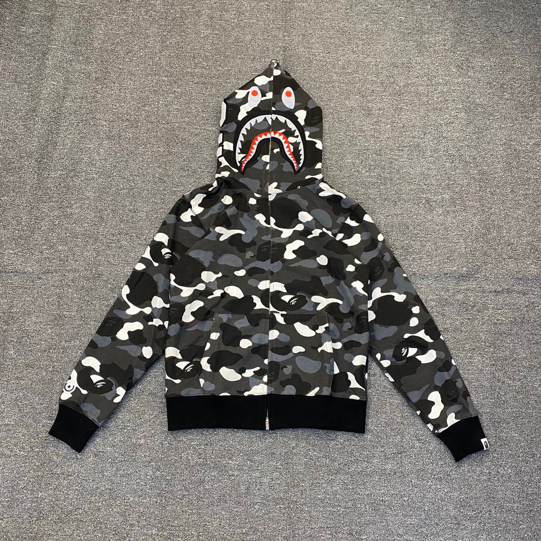 BAPE Glow-in-the-Dark City Camo Shark Full-Zip Hoodie - White / Black