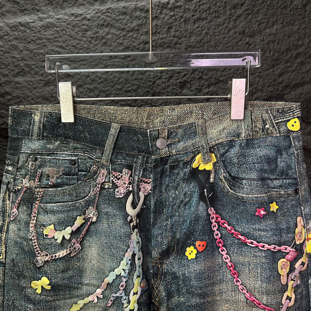 Acne Studios Colorful Chain‑Ornament Wide‑Leg Jeans
