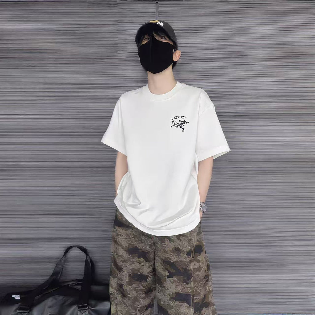 2026 Spring Summer Arc'teryx Washed Distressed T‑Shirt | Front‑Back Flocking Heat‑Press Skeleton Tee Unisex