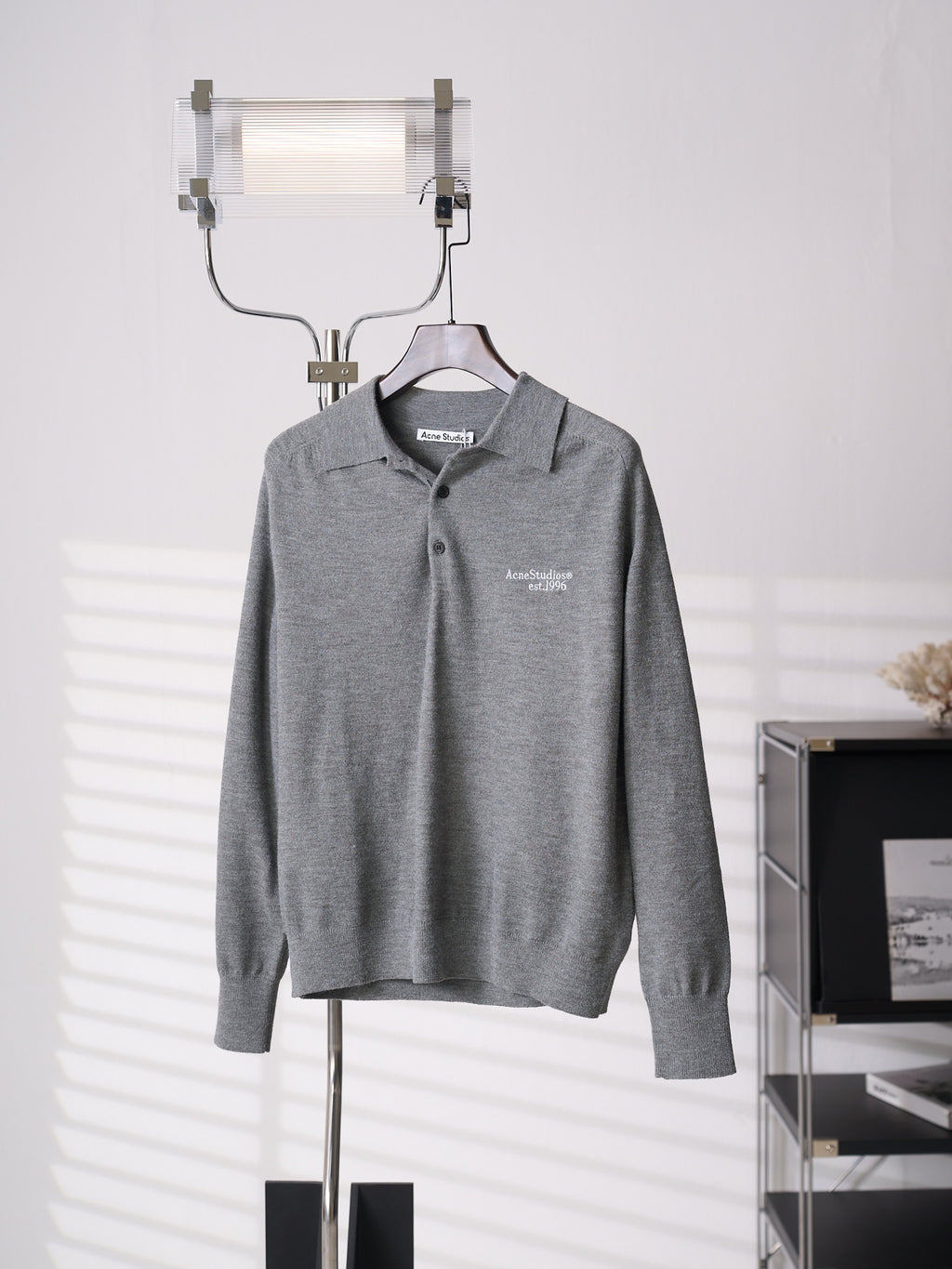 Acne Studios Est.1996 Embroidered Long‑Sleeve Knit Polo Shirt