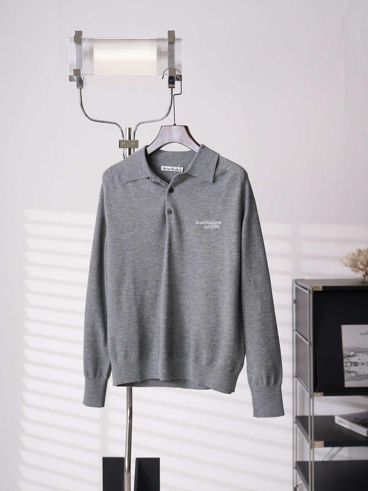 Acne Studios Est.1996 Embroidered Long‑Sleeve Knit Polo Shirt