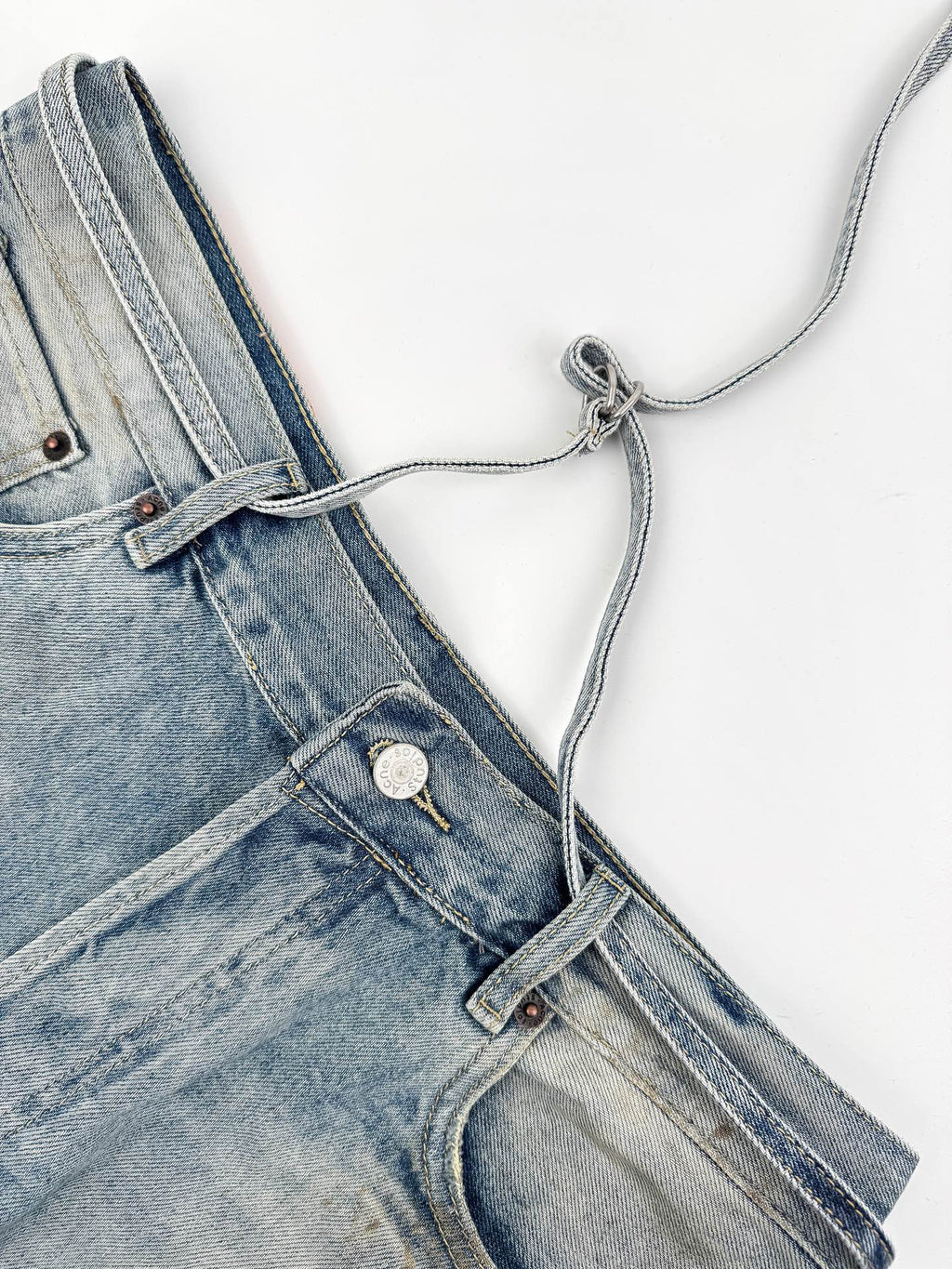 Acne Studios Paint‑Splatters Distressed Wide‑Leg Denim Jort Shorts