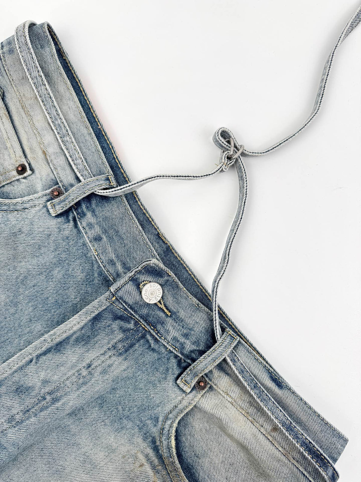 Acne Studios Paint‑Splatters Distressed Wide‑Leg Denim Jort Shorts