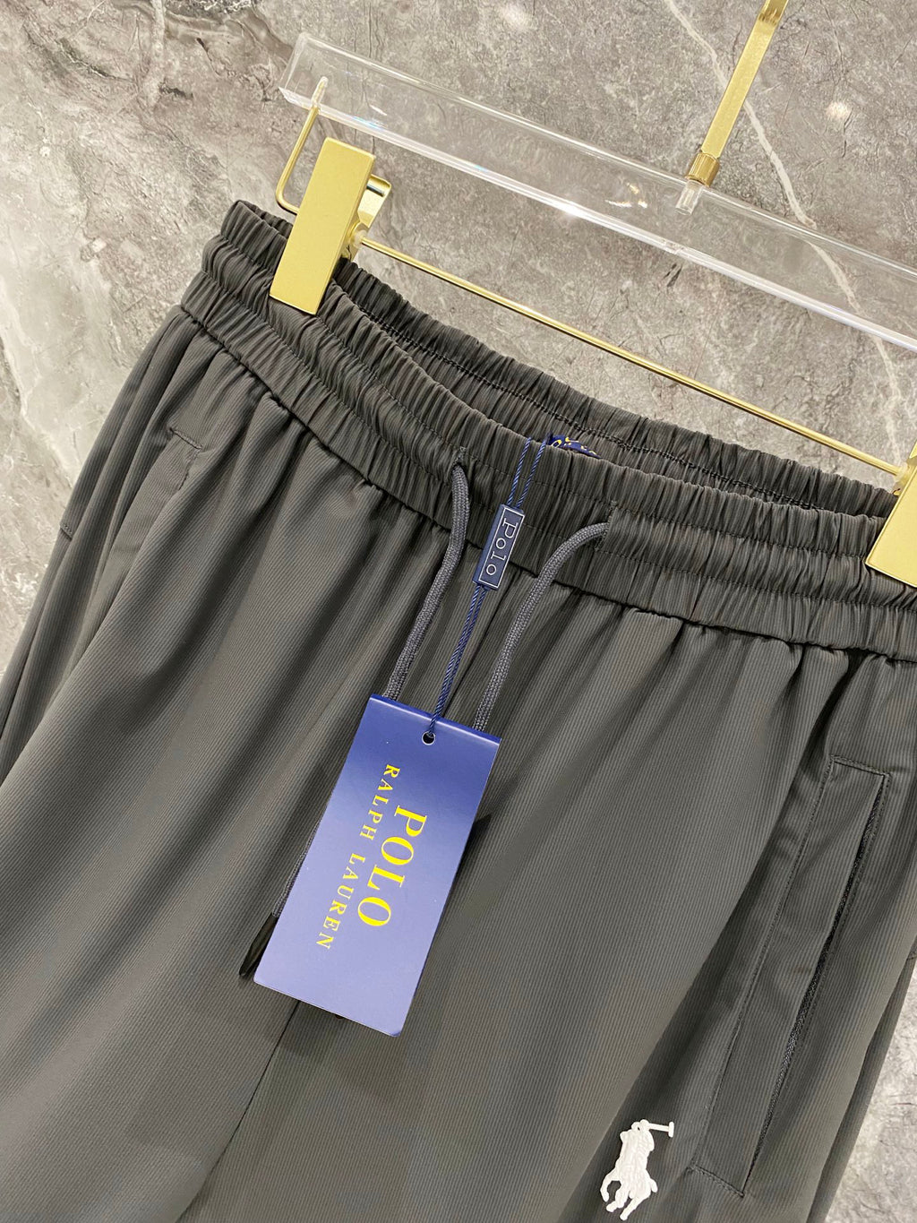 Men's Quick‑Dry Drawstring Casual Pants Horse Embroidery Elastic Waist Trousers With Zipper Pockets