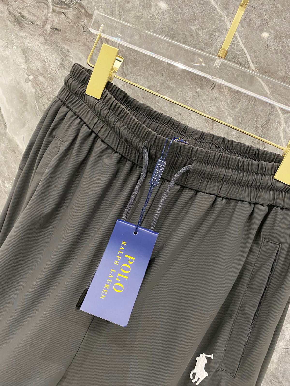 Men's Quick‑Dry Drawstring Casual Pants Horse Embroidery Elastic Waist Trousers With Zipper Pockets