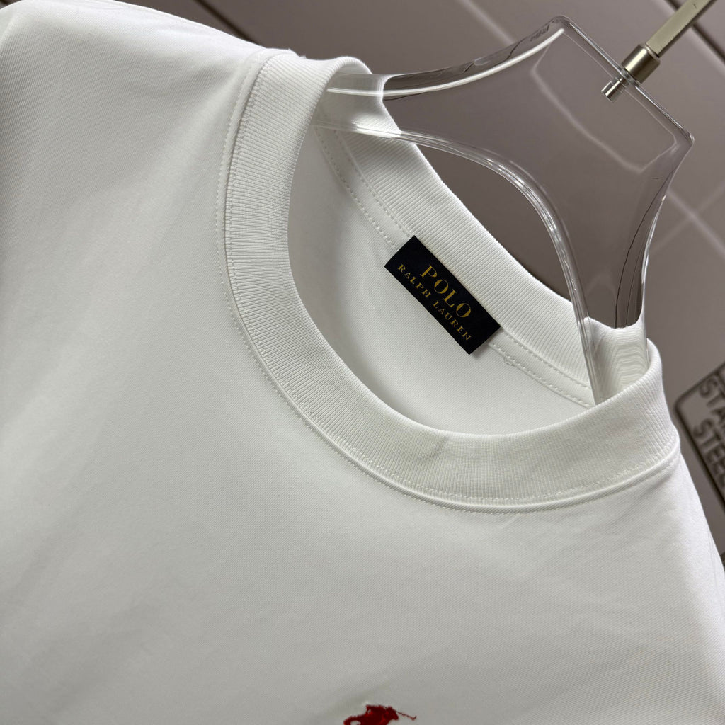 Men's Crew Neck Short‑Sleeve T‑Shirt Minimalist Small Horse Embroidery Casual Top