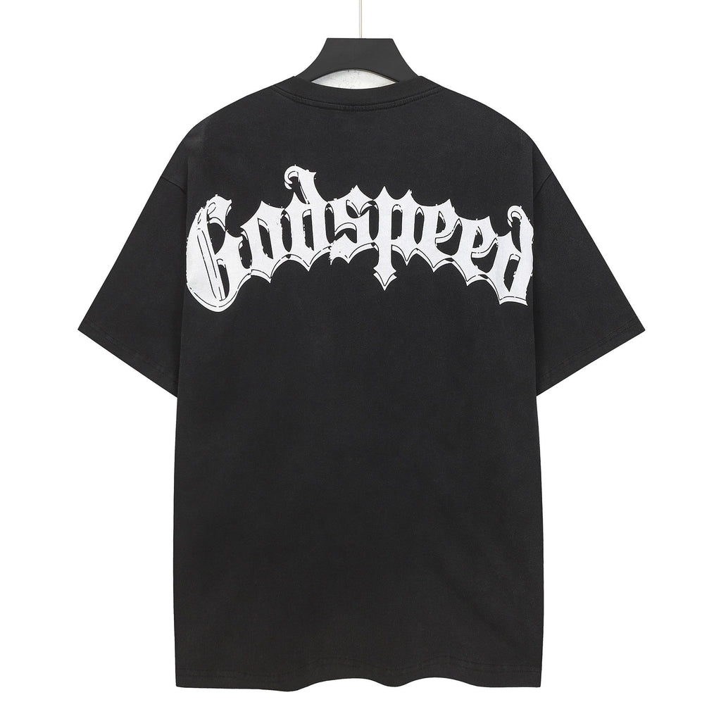 Godspeed Ghost Rider Biker Short Sleeve Tee (Washed Black)
