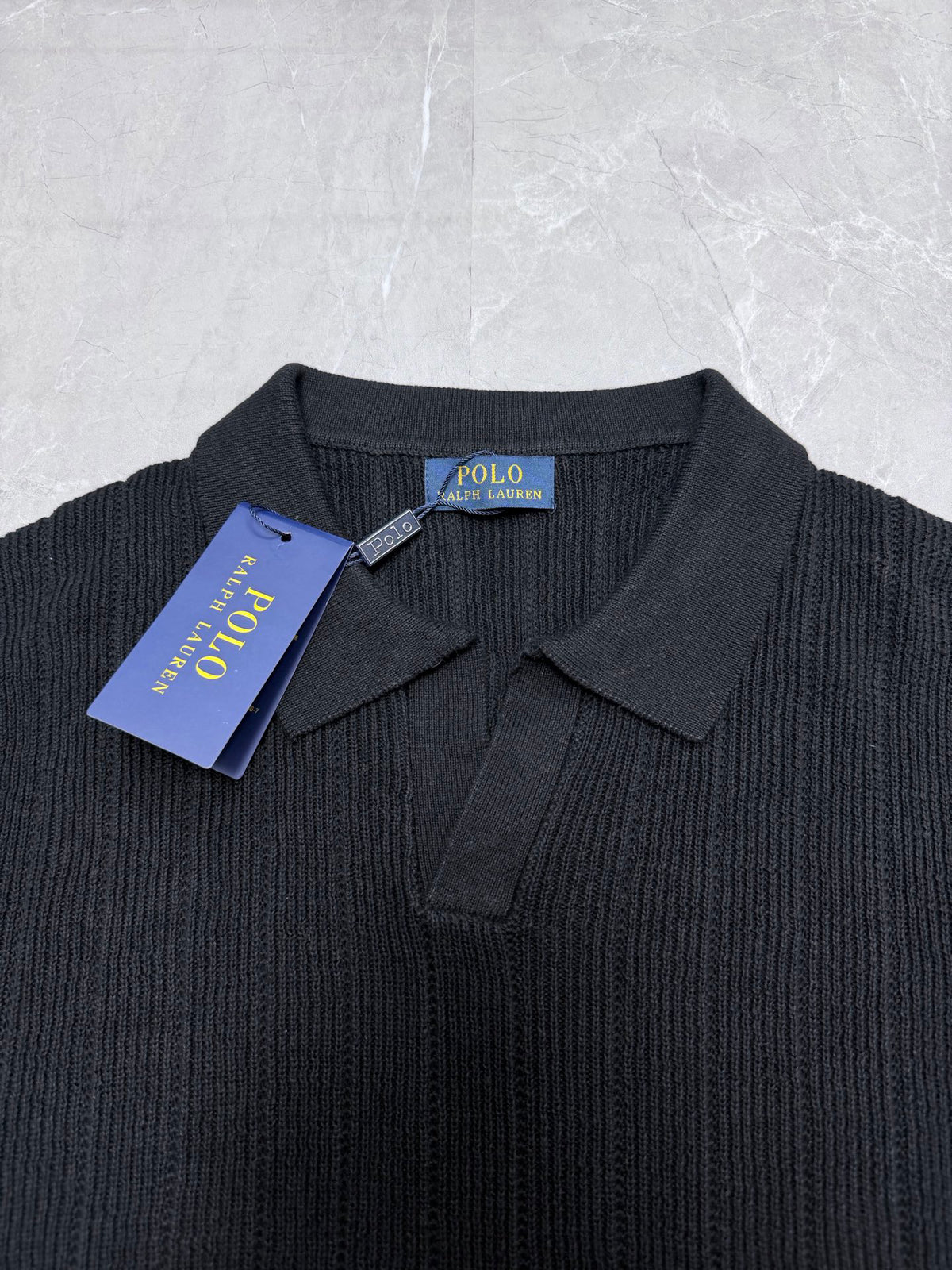 Ralph Lauren Men's Rib‑Knit Johnny Collar Short‑Sleeve Polo Shirt