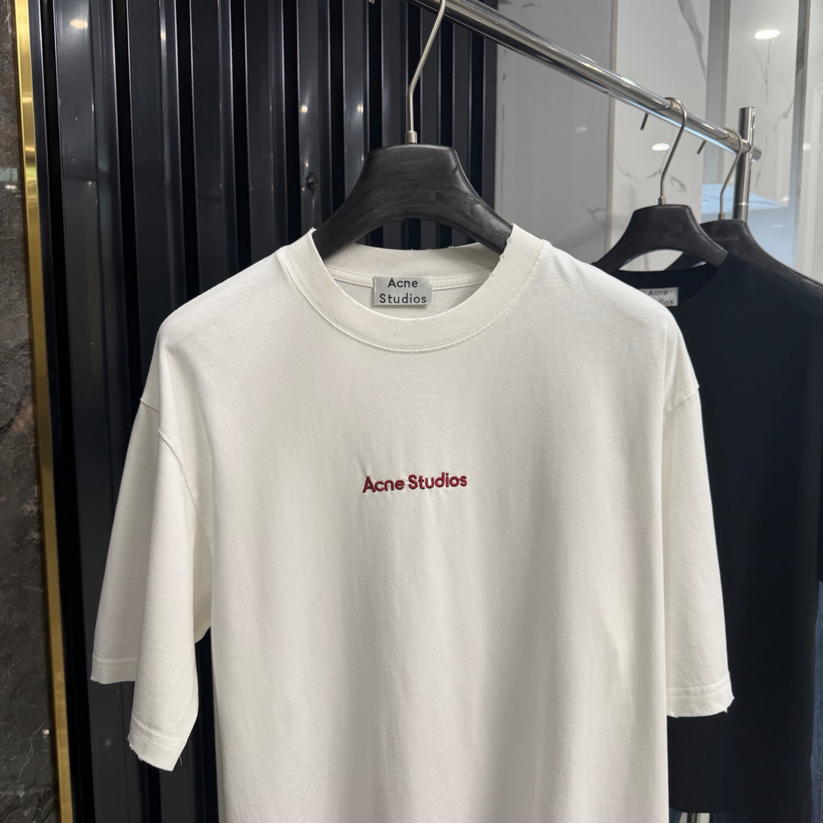 Acne Studios Chest‑Embroidered‑Script Distressed‑Hem Oversized Crew‑Neck T‑Shirt