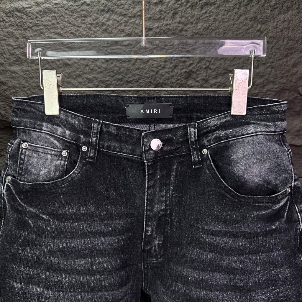 AMIRI Logo‑Print Multi‑Rip Distressed Slim‑Fit Denim Jeans