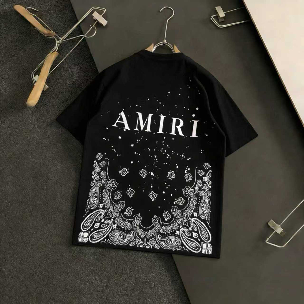 Amiri Bandana Splash Print Crew‑Neck Short‑Sleeve T‑Shirt