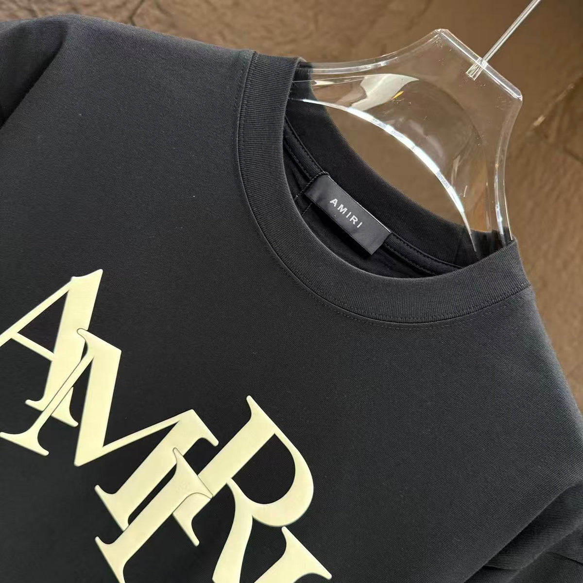 AMIRI Overlapped Stacked Logo Crew‑Neck Short‑Sleeve T‑Shirt