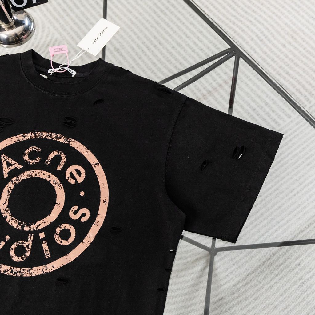 Acne Studios Circular Logo Distressed Crew‑Neck Short‑Sleeve T‑Shirt