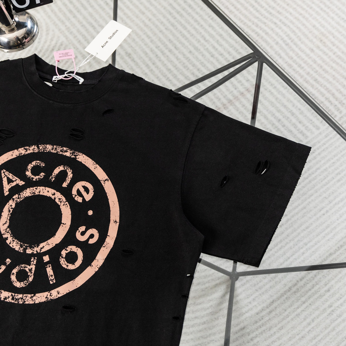 Acne Studios Circular Logo Distressed Crew‑Neck Short‑Sleeve T‑Shirt