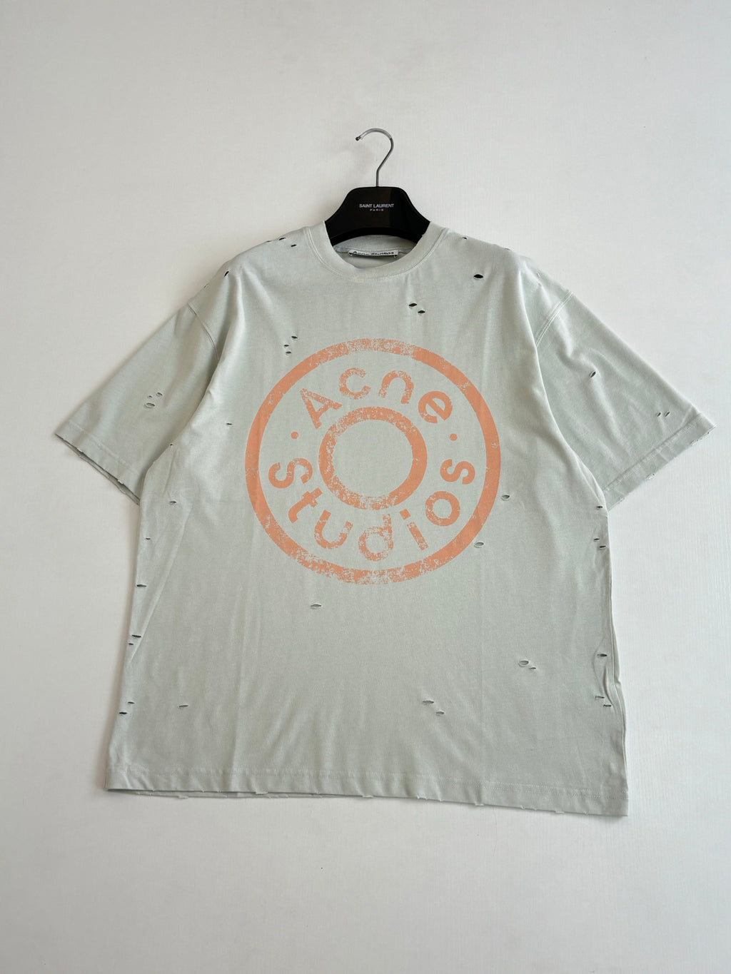 Acne Studios Distressed Circular‑Logo Oversized Short‑Sleeve T‑Shirt