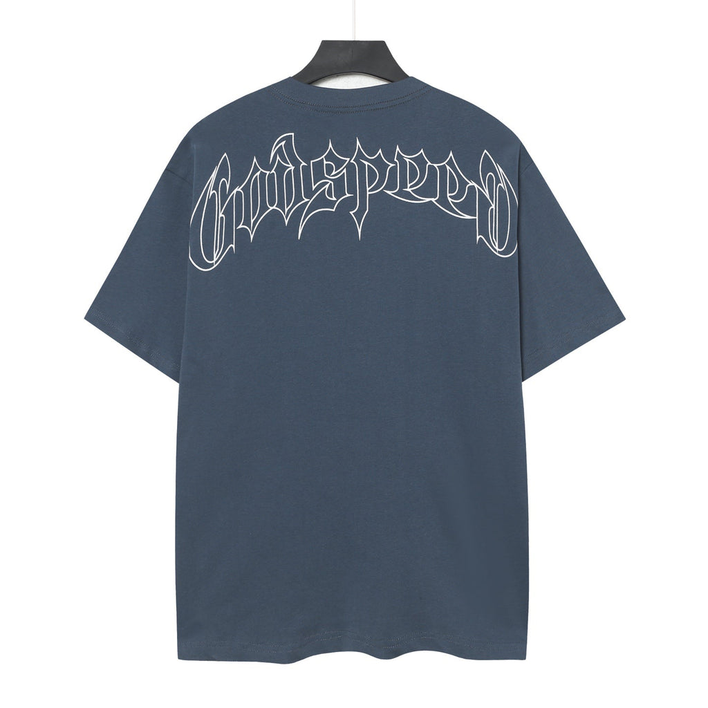 Godspeed NYC Skull Skyline Vintage Graphic Tee (Slate Blue)