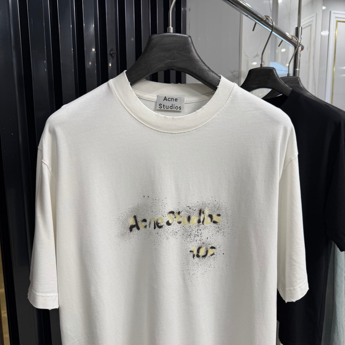 Acne Studios Spray‑Effect Brand‑Script Distressed‑Trim Oversized Crew‑Neck T‑Shirt