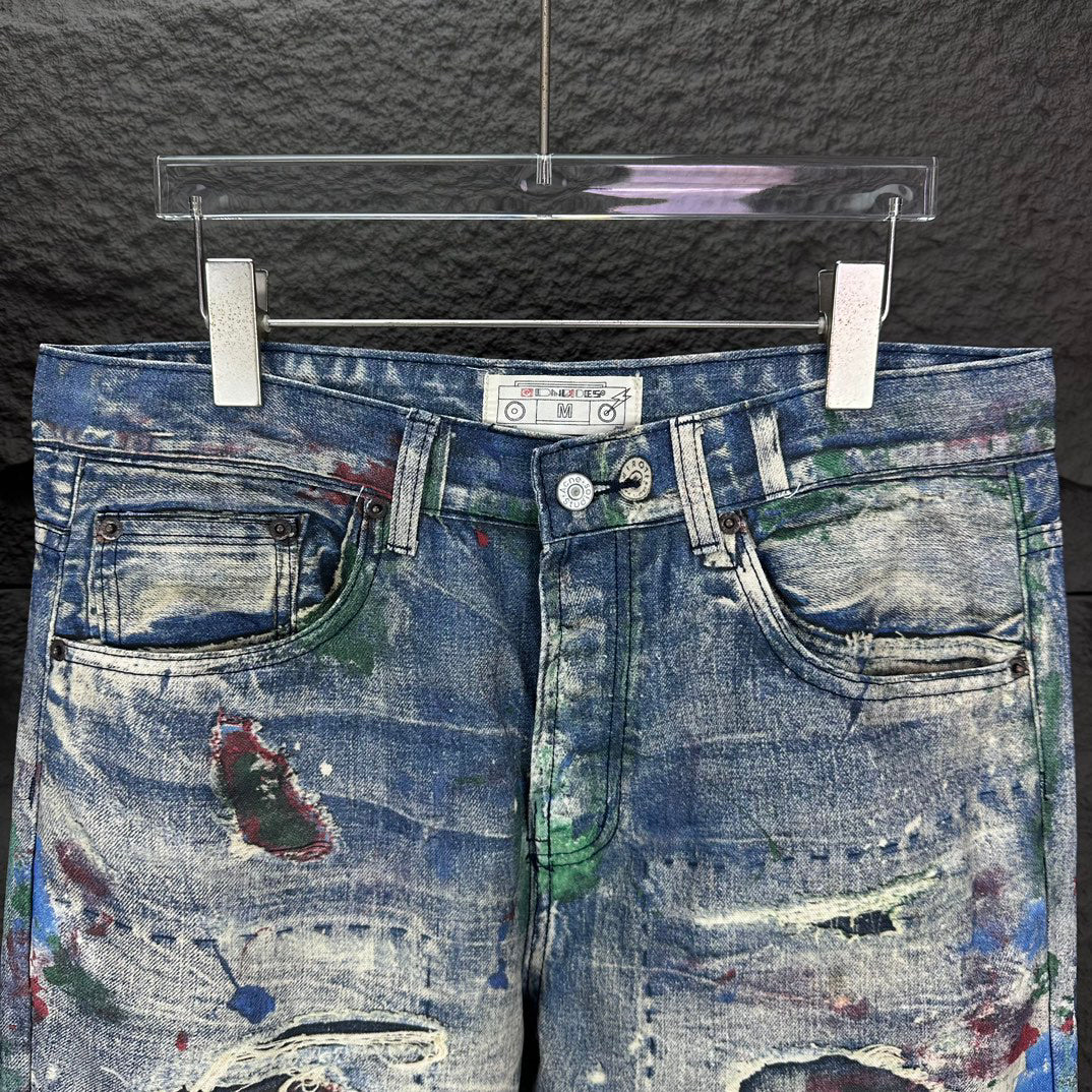Acne Studios Distressed Paint‑Splatter Patchwork Straight‑Leg Jeans