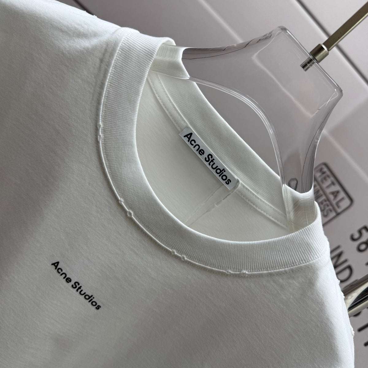 Acne Studios Minimal Centered Chest‑Text Distressed‑Trim Crew‑Neck Short‑Sleeve T‑Shirt