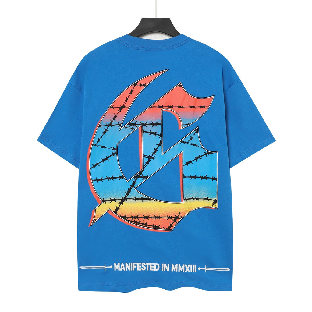 Godspeed Skeleton Skateboard City Graphic T‑Shirt (Bright Blue)